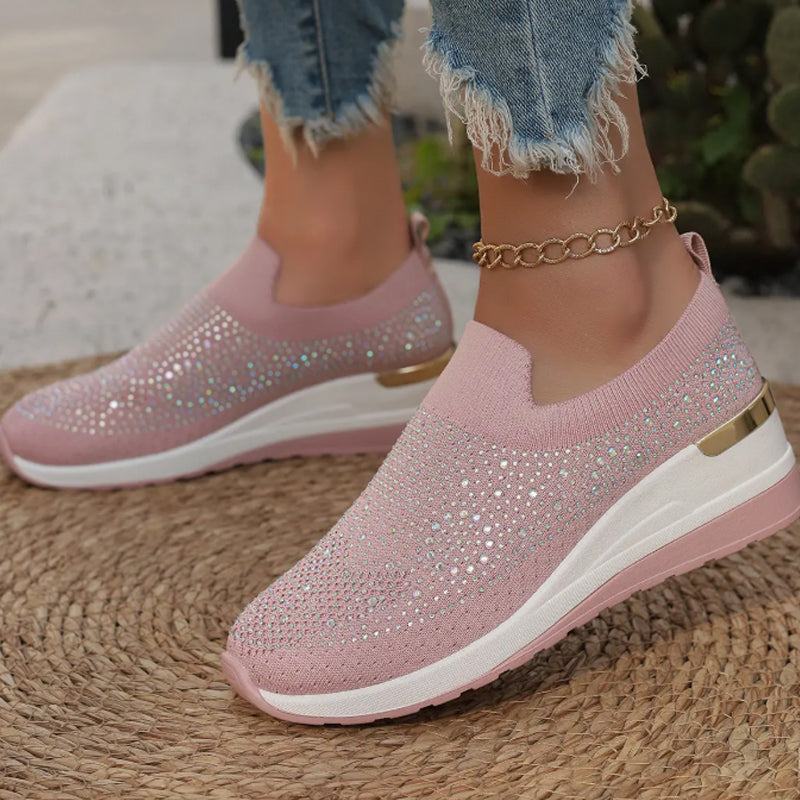 MeyChic™ Rhinestone Slip-Ons – Breathable Knit Sneakers | Light on Your Feet, Bright in Every Step ✨
