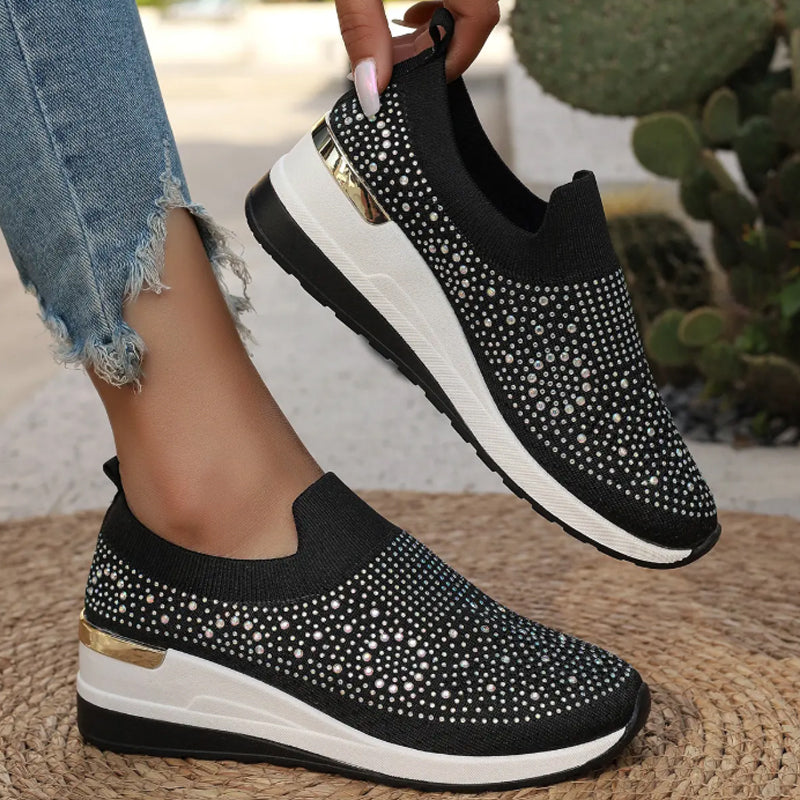 MeyChic™ Rhinestone Slip-Ons – Breathable Knit Sneakers | Light on Your Feet, Bright in Every Step ✨