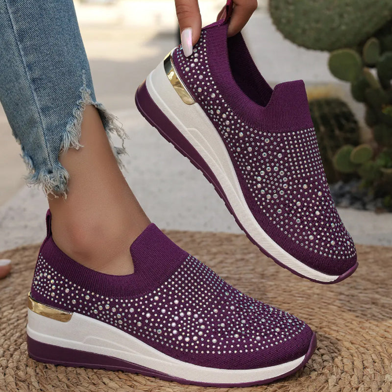 MeyChic™ Rhinestone Slip-Ons – Breathable Knit Sneakers | Light on Your Feet, Bright in Every Step ✨