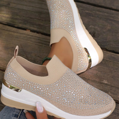 MeyChic™ Rhinestone Slip-Ons – Breathable Knit Sneakers | Light on Your Feet, Bright in Every Step ✨