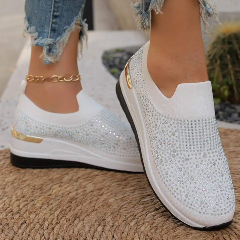 MeyChic™ Rhinestone Slip-Ons – Breathable Knit Sneakers | Light on Your Feet, Bright in Every Step ✨