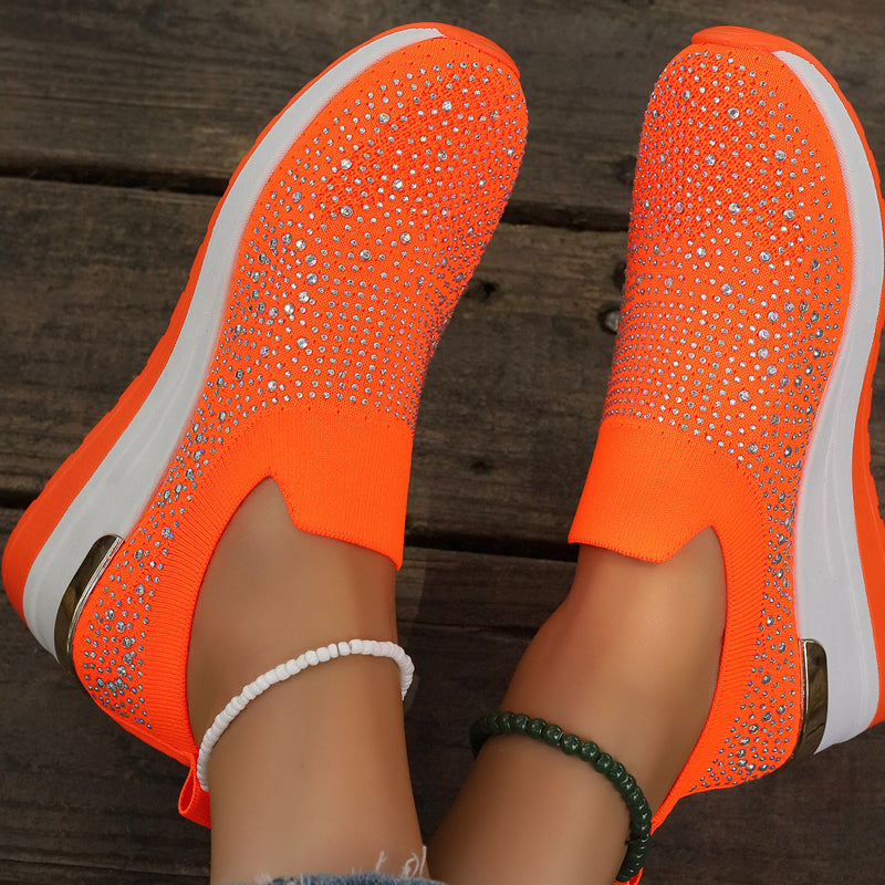 MeyChic™ Rhinestone Slip-Ons – Breathable Knit Sneakers | Light on Your Feet, Bright in Every Step ✨