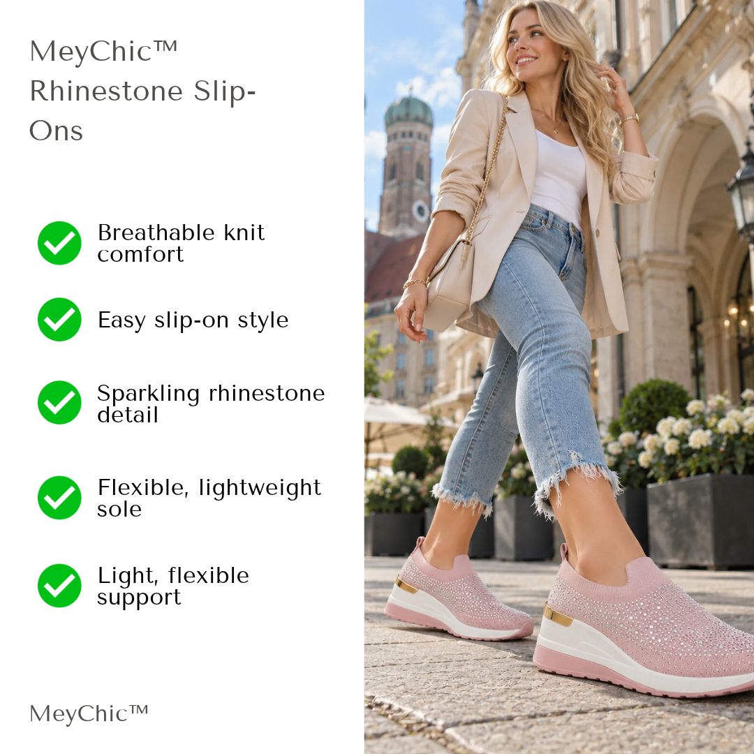 MeyChic™ Rhinestone Slip-Ons – Breathable Knit Sneakers | Light on Your Feet, Bright in Every Step ✨