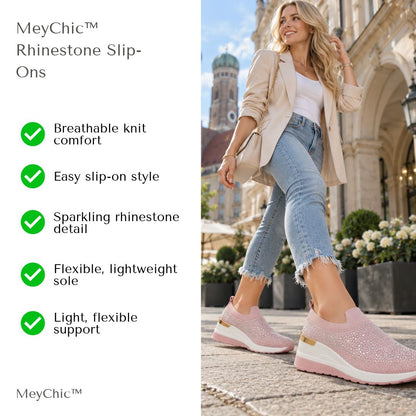 MeyChic™ Rhinestone Slip-Ons – Breathable Knit Sneakers | Light on Your Feet, Bright in Every Step ✨